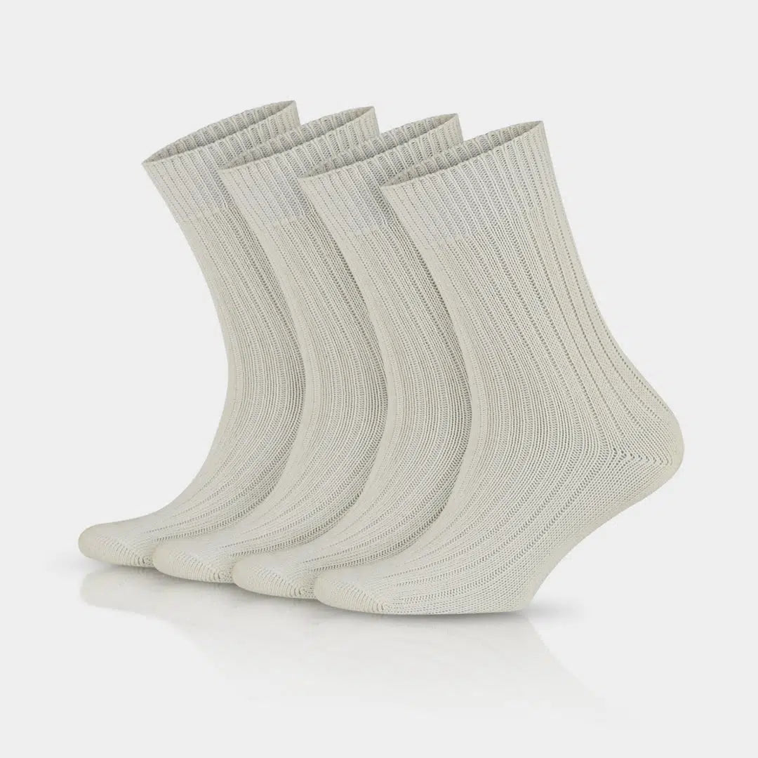 97% Cotton Crew Dress Socks for Men and Women - Undyed - Ecru / Shoe Size:  5-7.5(Women) / 4 Pairs
