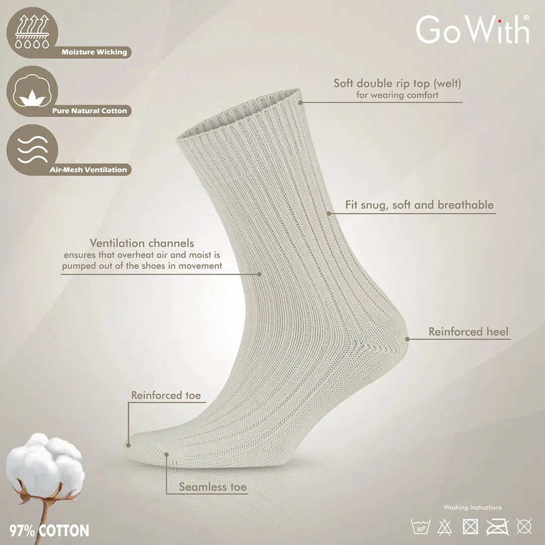 GoWith 4 Paia Calzini Unisex In Cotone Biologico 97% – Ecru – Taglia 7-8 (uomo/donna)