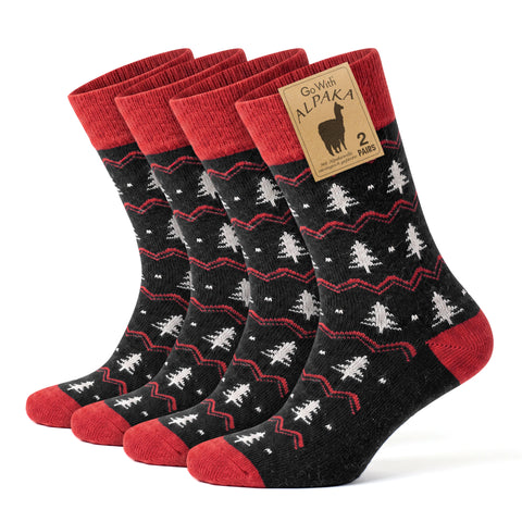 Alpaca Wool Christmas Crew Socks for Men and Women - 2 Pairs