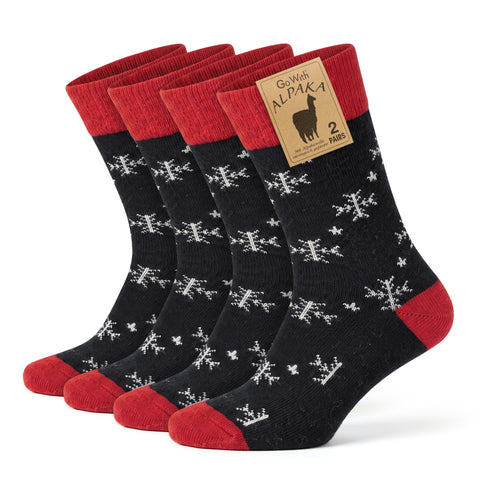 Alpaca Wool Christmas Crew Socks for Men and Women - 2 Pairs