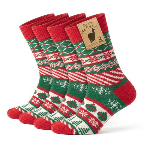 Alpaca Wool Christmas Crew Socks for Men and Women - 2 Pairs