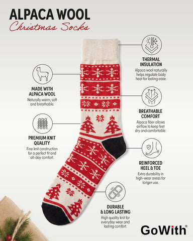 Alpaca Wool Christmas Crew Socks for Men and Women - 2 Pairs