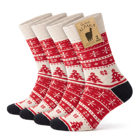 Alpaca Wool Christmas Crew Socks for Men and Women - 2 Pairs