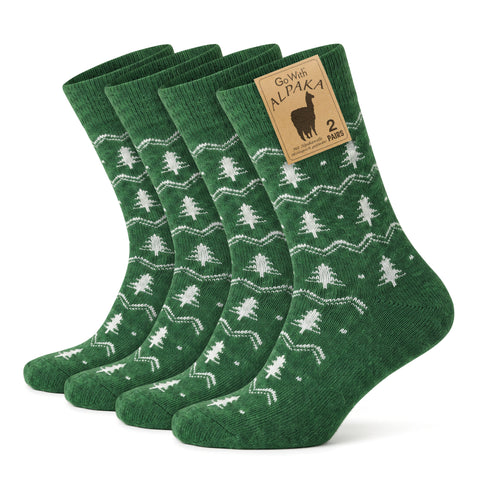 Alpaca Wool Christmas Crew Socks for Men and Women - 2 Pairs