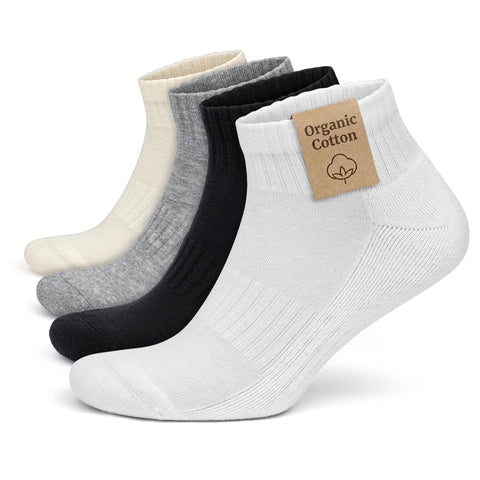 Organic Cotton Cushioned Ankle Socks for Men and Women - 4 Pairs