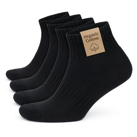 Organic Cotton Cushioned Ankle Socks for Men and Women - 4 Pairs