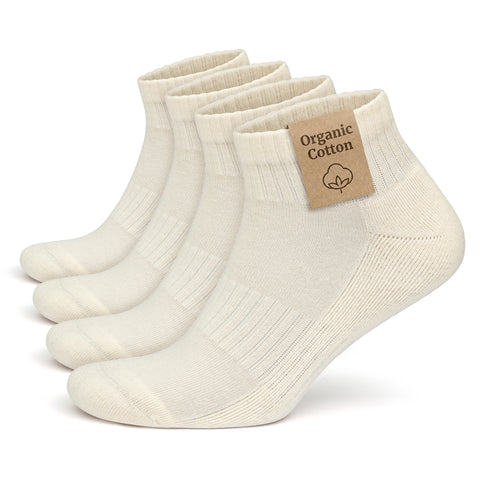 Organic Cotton Cushioned Ankle Socks for Men and Women - 4 Pairs