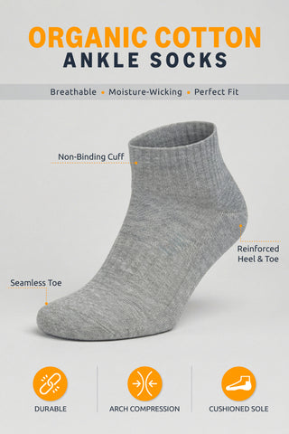 Organic Cotton Cushioned Ankle Socks for Men and Women - 4 Pairs