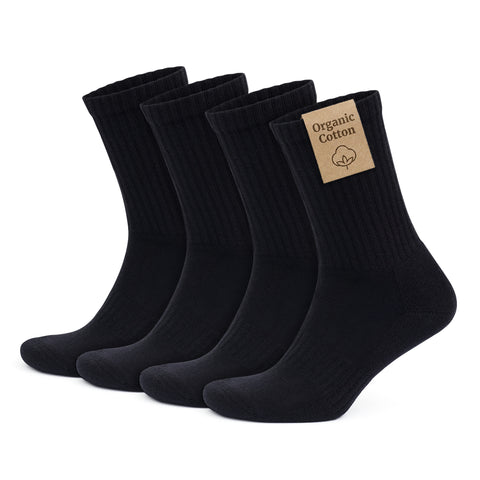 Organic Cotton Crew Socks for Men & Women, 4 Pairs Cushioned Athletic Sport Socks, Seamless Breathable Soft, 3504