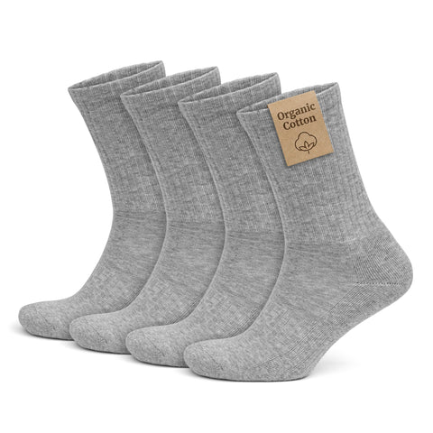 Organic Cotton Crew Socks for Men & Women, 4 Pairs Cushioned Athletic Sport Socks, Seamless Breathable Soft, 3504