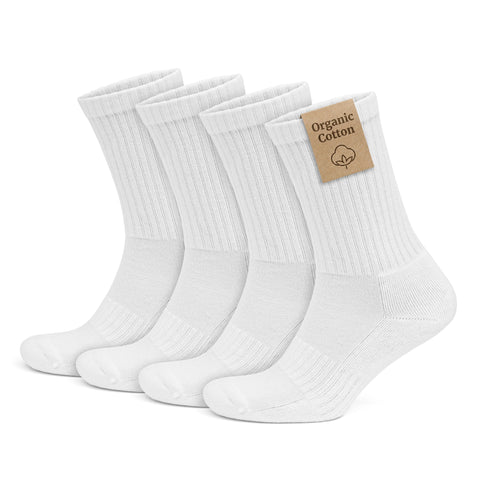 Organic Cotton Crew Socks for Men & Women, 4 Pairs Cushioned Athletic Sport Socks, Seamless Breathable Soft, 3504