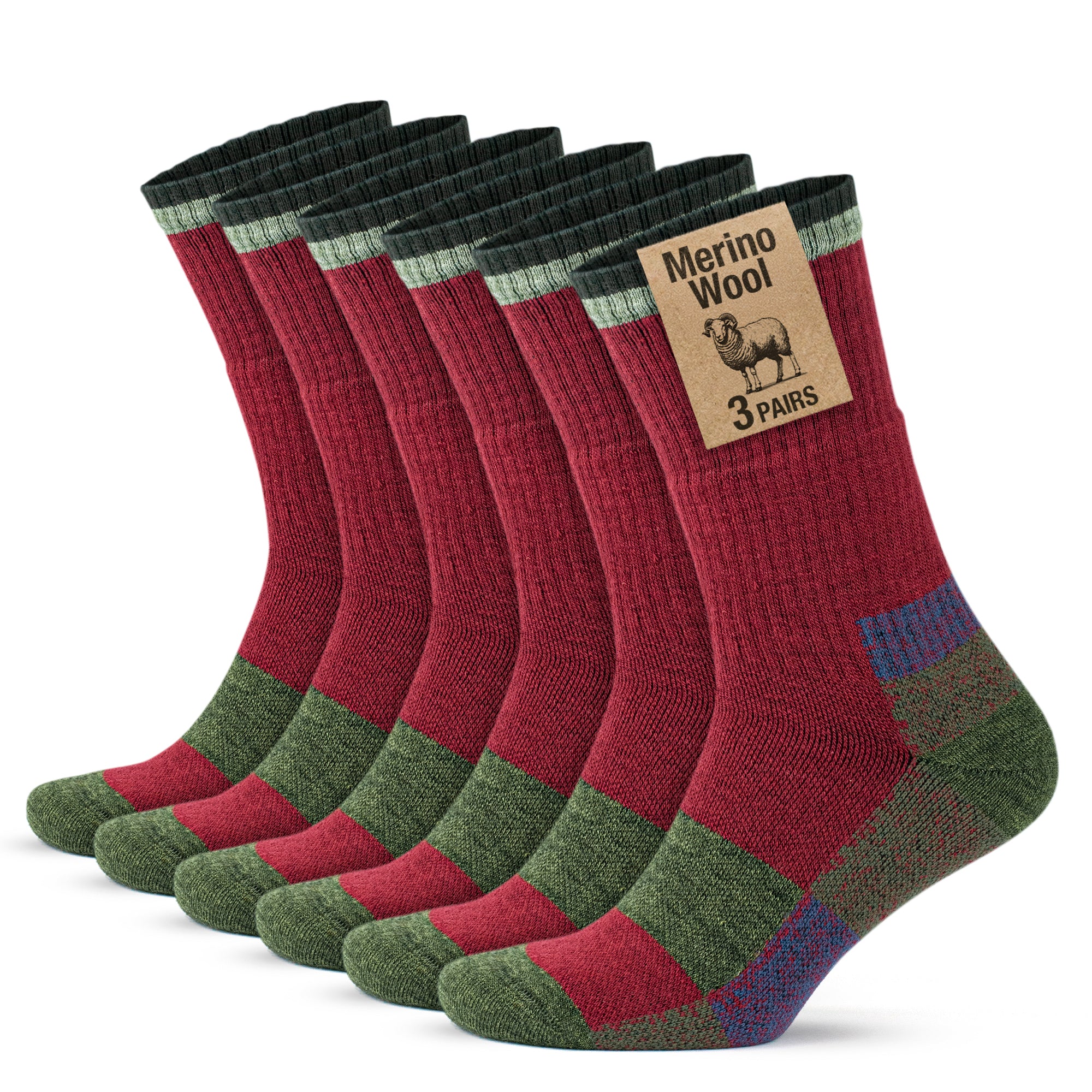 Merino Wool Hiking Socks - Thick & Thermal - GoWith Ribbon Red / L Merino Wool Hiking Socks - Thick & Thermal - GoWith Ribbon Red / L