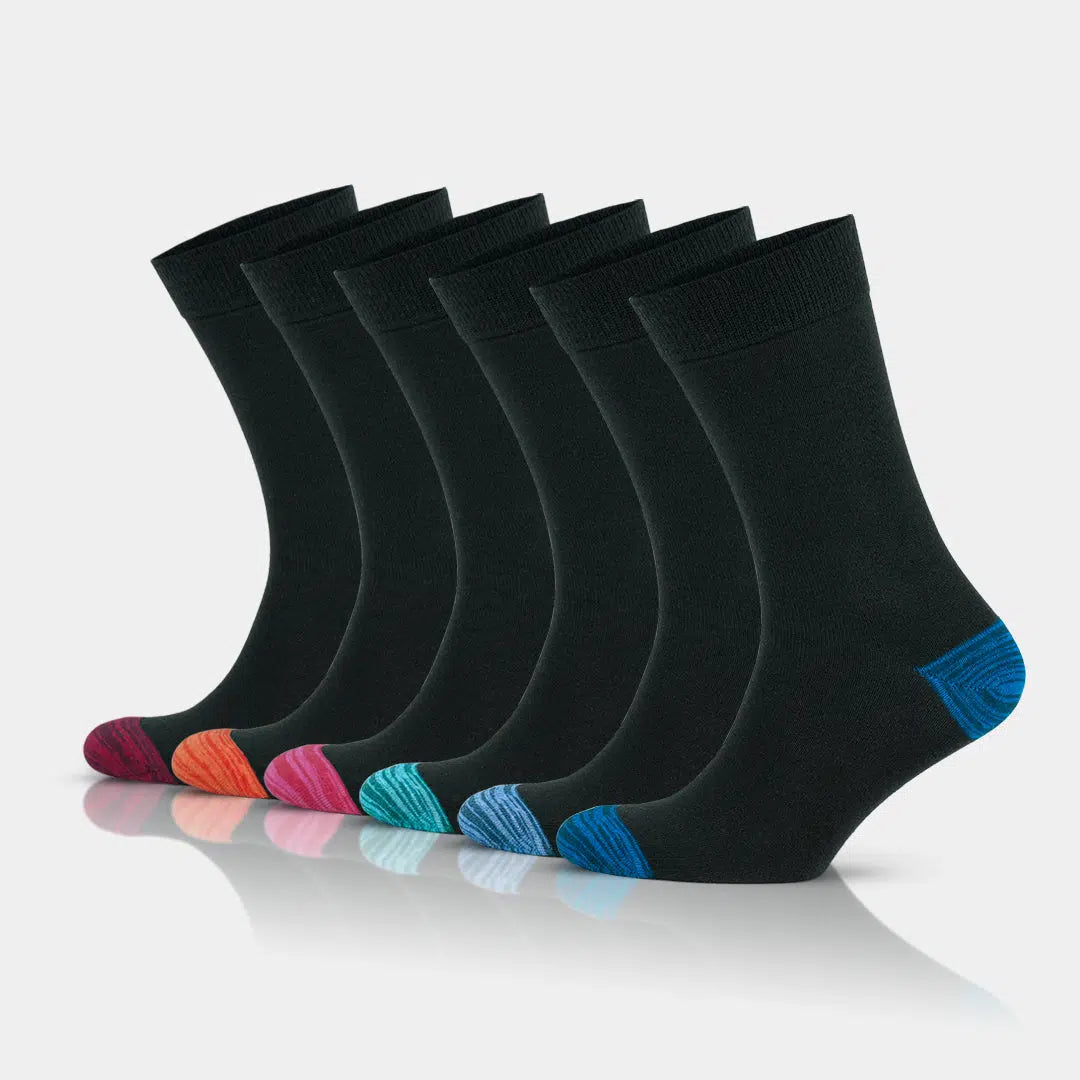 Men's Cotton Colored Toe Black Crew Dress Socks - Black / M Men's Cotton Colored Toe Black Crew Dress Socks - Black / M