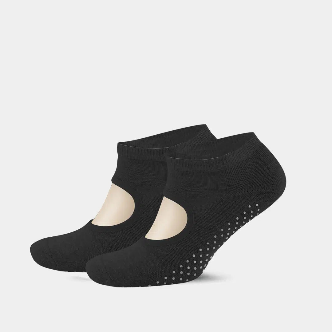 Women's Non Slip No Show Grip Socks for Yoga & Pilates - Black / Shoe Size:  7-11