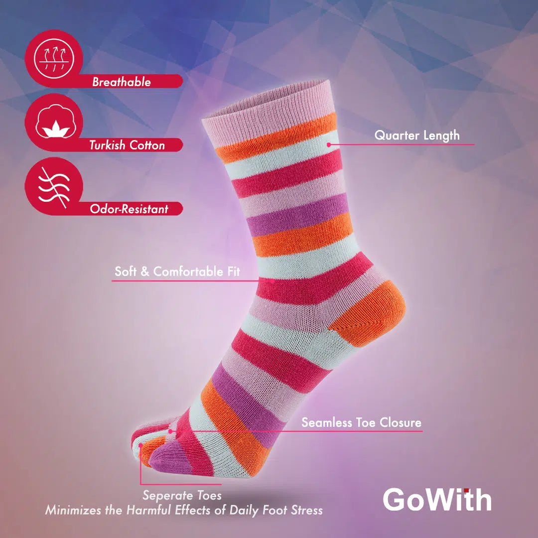 Socks with Toes for Women - Striped Fun Toe Socks - GoWith
