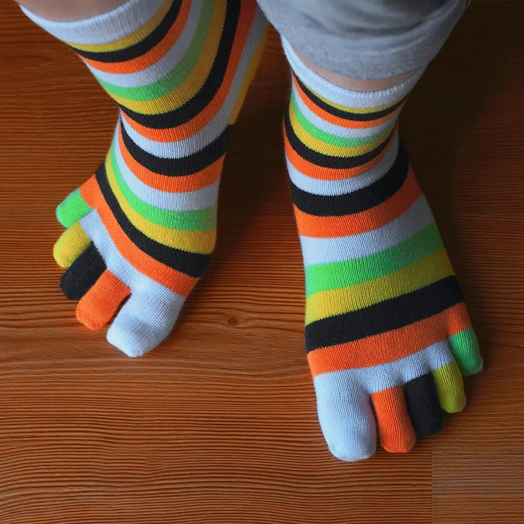 Socks with Toes for Women - Striped Fun Toe Socks - GoWith