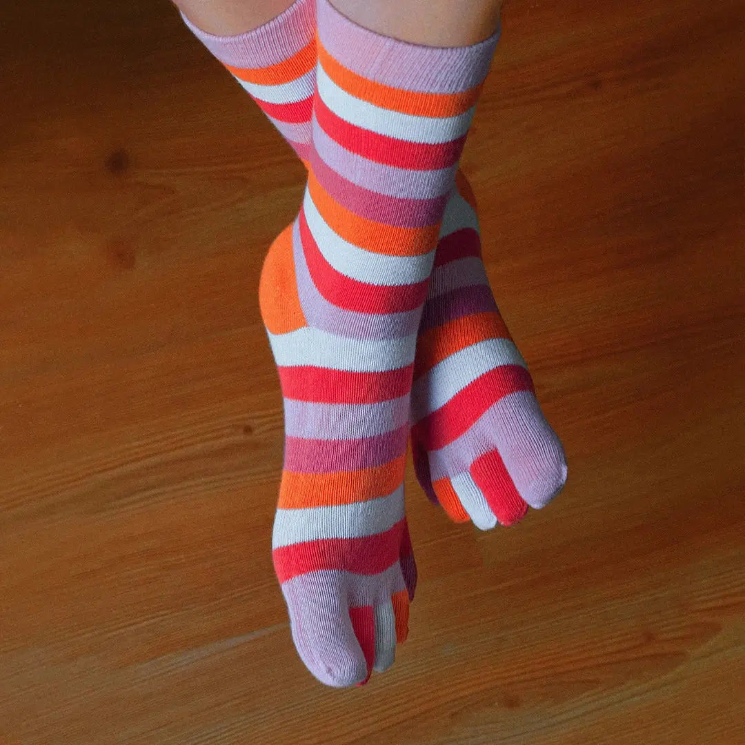 GoWith-fun-toes-socks-women-pink-striped