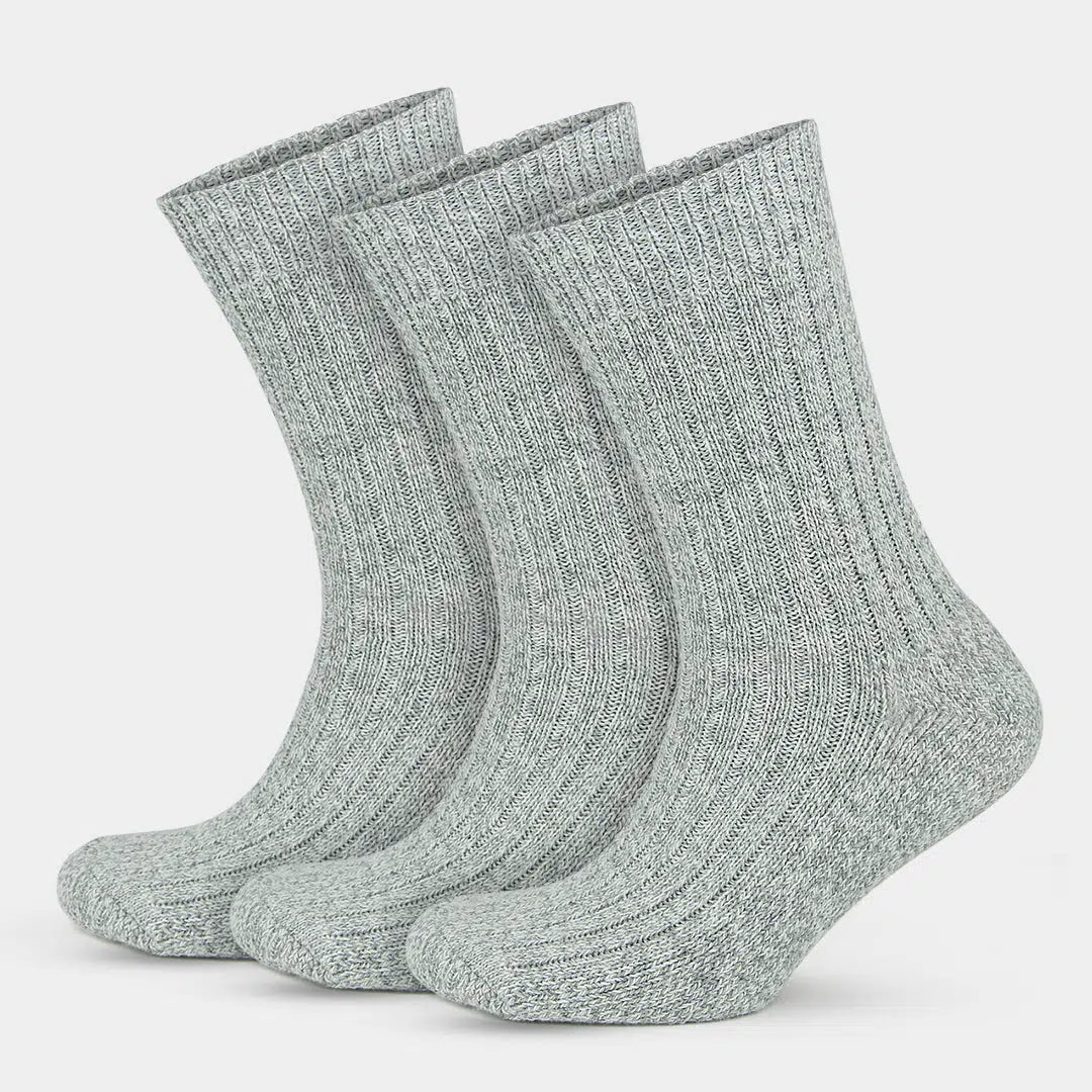 Men's Merino Wool Extra Thick Terry Sole Fuzzy Crew Socks Gray M