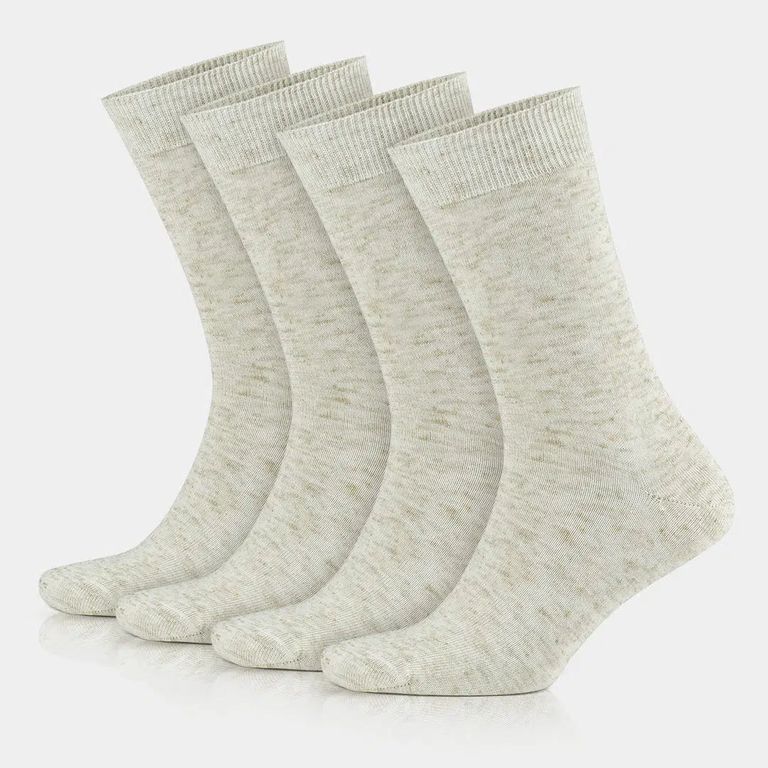 Men's Linen & Cotton Blend Thin Crew Dress Socks - Ecru - Ecru / M Men's Linen & Cotton Blend Thin Crew Dress Socks - Ecru - Ecru / M