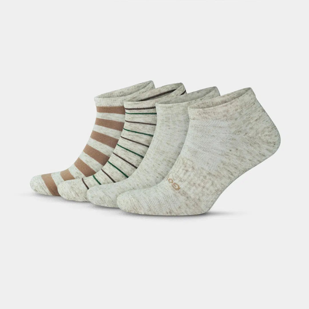 Men's Low Cut Linen & Cotton Blend Striped Socks - Ecru Men's Low Cut Linen & Cotton Blend Striped Socks - Ecru