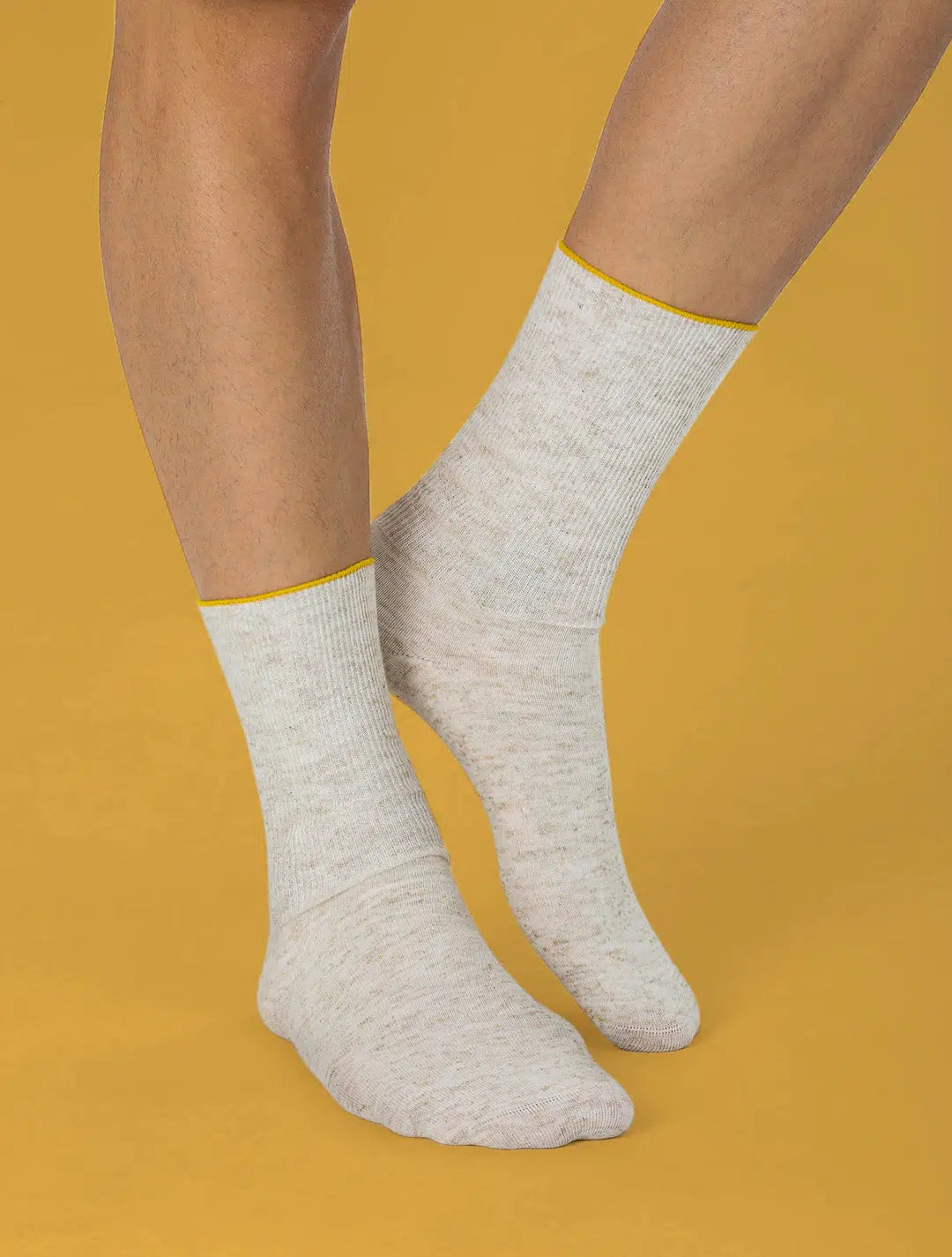 Men's Thin Linen & Cotton Blend Crew Diabetic Socks - Ecru / M Men's Thin Linen & Cotton Blend Crew Diabetic Socks - Ecru / M