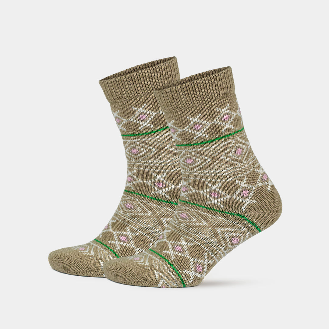 Women's Alpaca Wool Crew Vintage Socks with Nordic Pattern