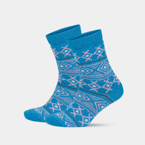 Women's Alpaca Wool Crew Vintage Socks with Nordic Pattern