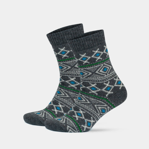 Women's Alpaca Wool Crew Vintage Socks with Nordic Pattern