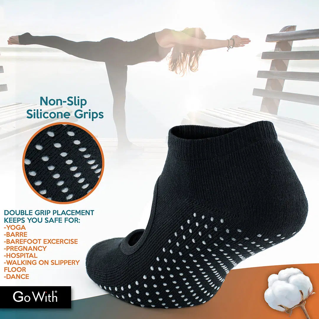 Cotton Yoga Socks Ladies Toeless Non Slip Skid Grip Open Heel Pilates Ballet