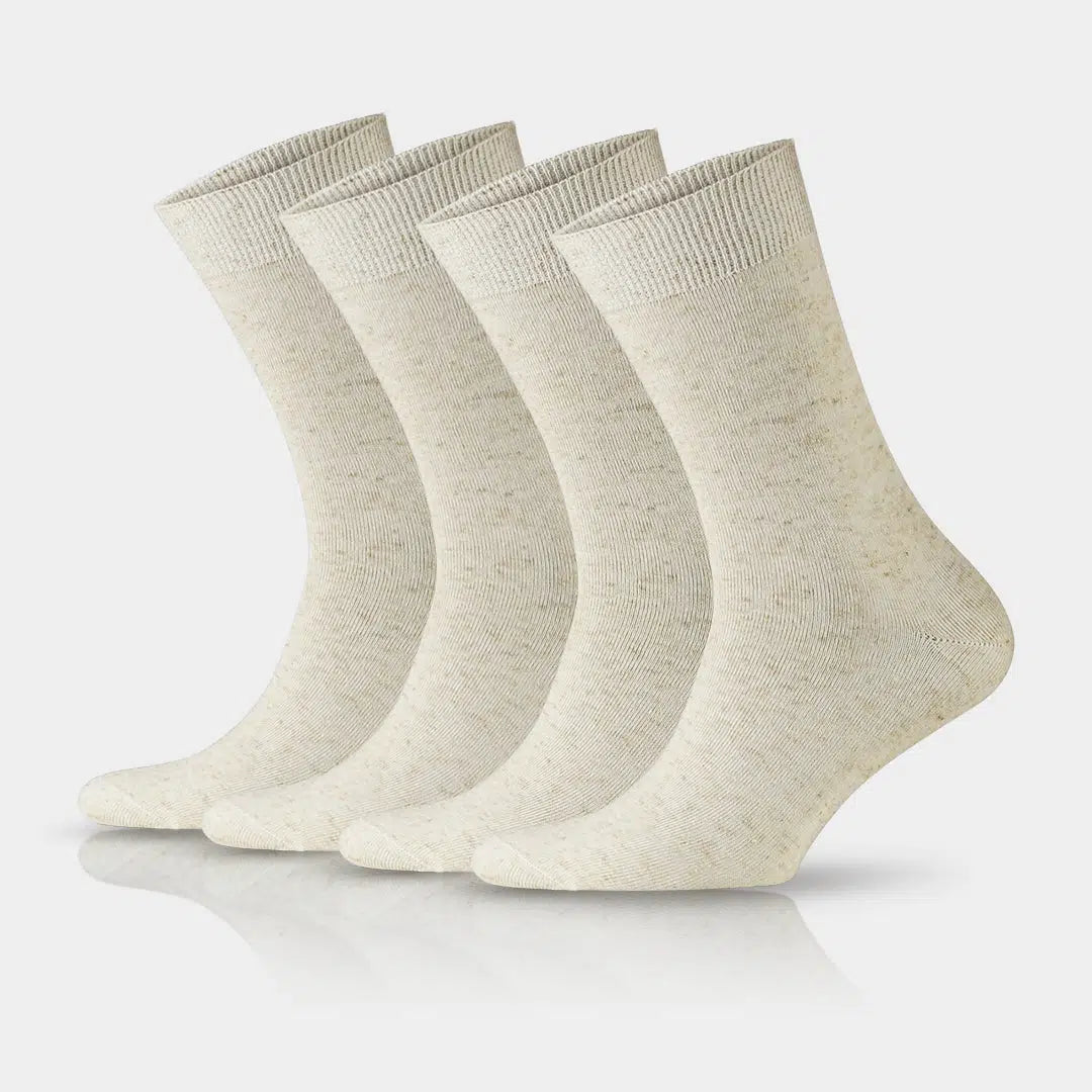 Women's Linen & Cotton Blend Thin Crew Dress Socks - Ecru - Ecru / S Women's Linen & Cotton Blend Thin Crew Dress Socks - Ecru - Ecru / S